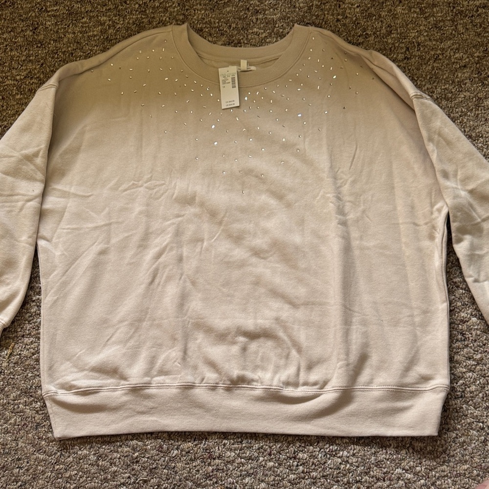 Maurices Taupe Rhinestone Embellished Crewneck Sweatshirt